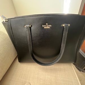 kate spade Black Leather Tote with Gold Logo